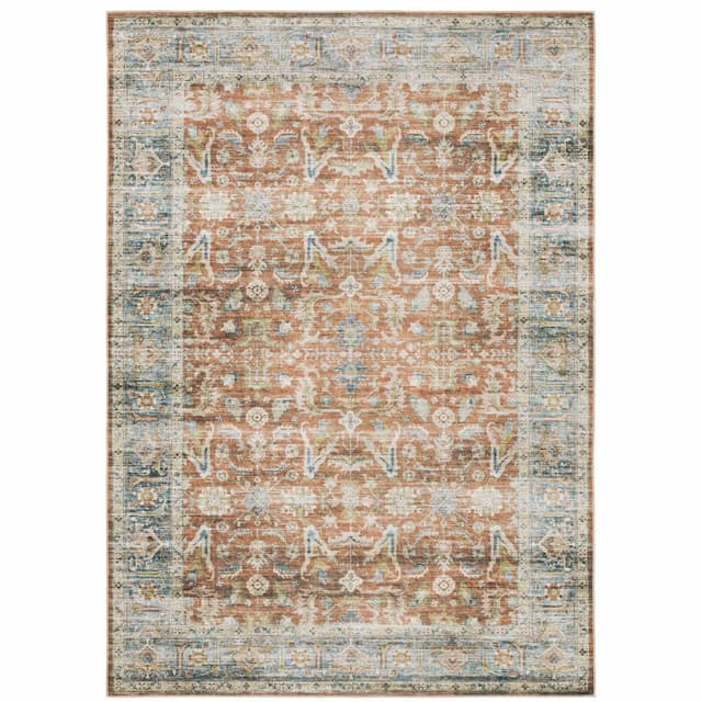 Charleston CHA04 Rust/ Blue Machine Washable Indoor Area Rug - 2' x 3'