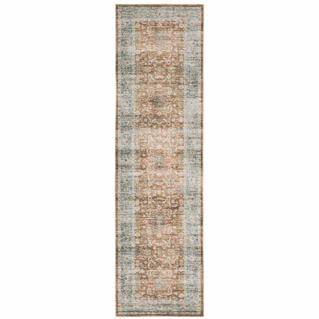 Charleston CHA04 Rust/ Blue Machine Washable Indoor Area Rug - 2' x 8'