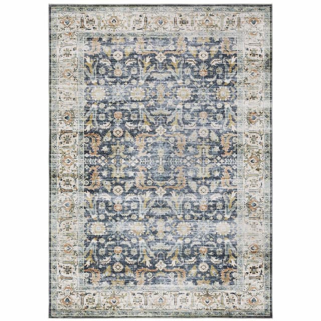 Charleston CHA05 Blue/ Gold Machine Washable Indoor Area Rug - 2' x 3'