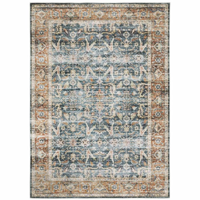 Charleston CHA06 Blue/ Rust Machine Washable Indoor Area Rug - 2' x 3'