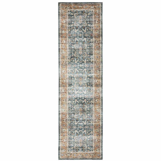 Charleston CHA06 Blue/ Rust Machine Washable Indoor Area Rug - 2' x 8'