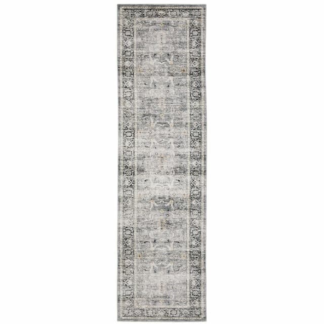 Charleston CHA07 Charcoal/ Grey Machine Washable Indoor Area Rug - 2' x 8'