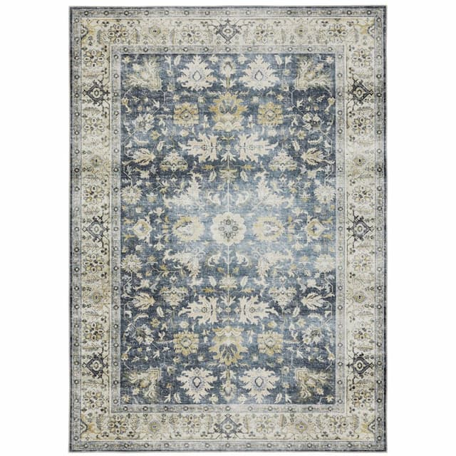 Charleston CHA08 Blue/Gold Machine Washable Indoor Area Rug - 2' x 3'