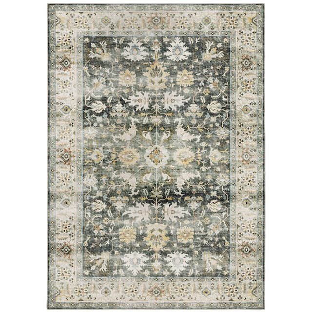 Charleston CHA09 Charcoal/Gold Machine Washable Indoor Area Rug - 2' x 3'