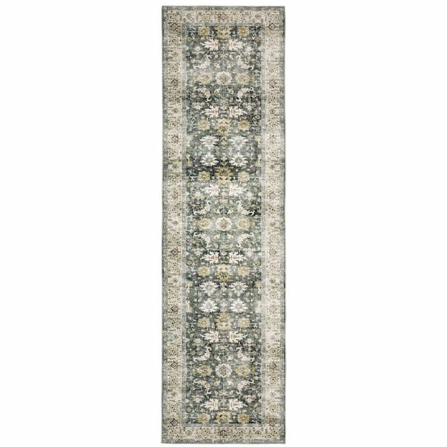 Charleston CHA09 Charcoal/Gold Machine Washable Indoor Area Rug - 2' x 8'