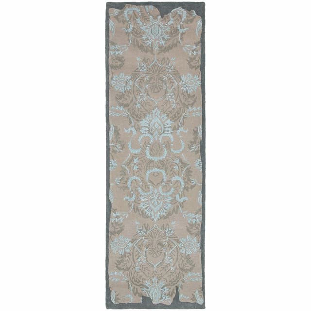 Color Influence 45102 Grey/ Blue Hand-crafted Wool Blend Area Rug - 2'6" x 8'