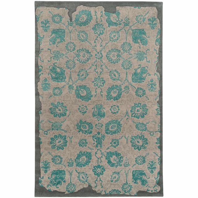 Color Influence 45103 Grey/ Green Hand-crafted Wool Blend Area Rug - 3'6" x 5'6"