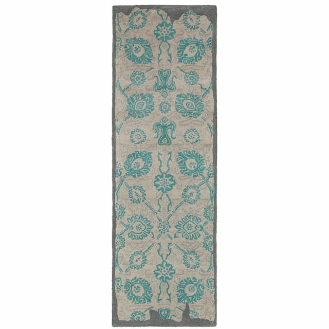 Color Influence 45103 Grey/ Green Hand-crafted Wool Blend Area Rug - 2'6" x 8'