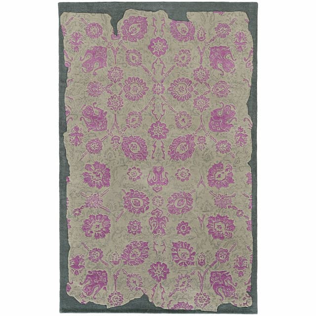 Color Influence 45104 Grey/ Pink Hand-crafted Wool Blend Area Rug - 10' x 13'