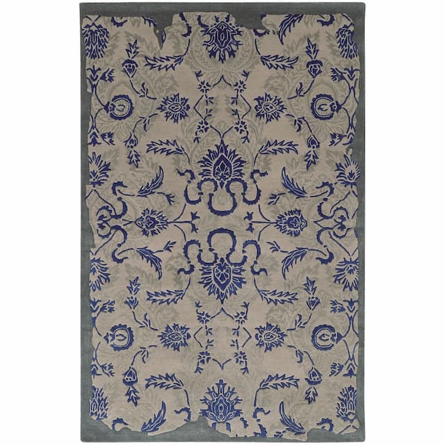 Color Influence 45105 Grey/ Blue Hand-crafted Wool Blend Area Rug - 3'6" x 5'6"