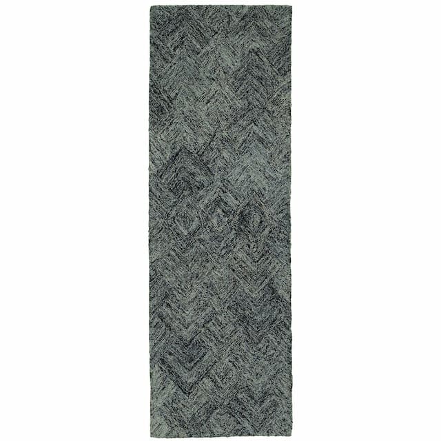 Colorscape 42110 Charcoal/ Blue Hand-crafted Wool Area Rug - 2'6" x 8'