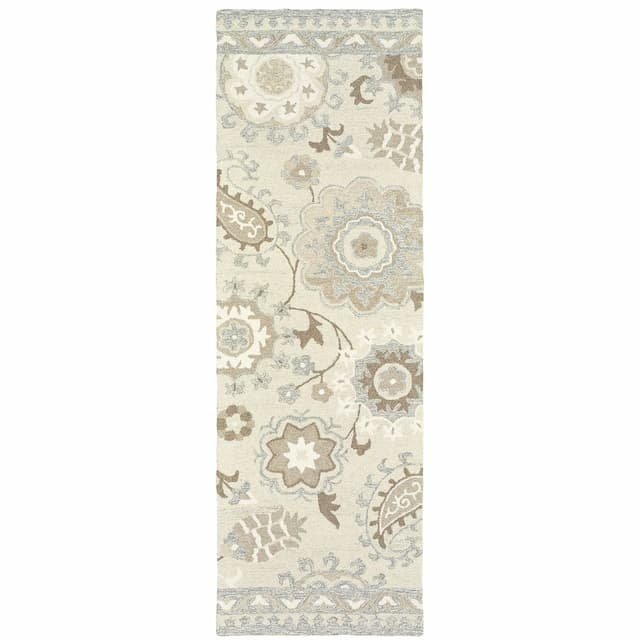 Craft 93005 Ivory/ Grey Hand-crafted Wool Area Rug - 2'6" x 8'