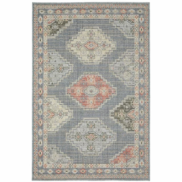 Cyprus 020B4 Blue/ Salmon Indoor/Outdoor Area Rug - 3'3" x 5'