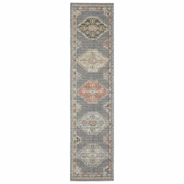 Cyprus 020B4 Blue/ Salmon Indoor/Outdoor Area Rug - 1'10" x 7'6"