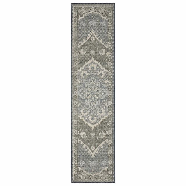 Cyprus 228C4 Blue/ Sage Indoor/Outdoor Area Rug - 1'10" x 7'6"