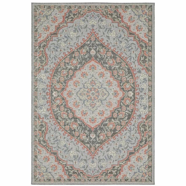 Cyprus 228D4 Blue/ Salmon Indoor/Outdoor Area Rug - 3'3" x 5'