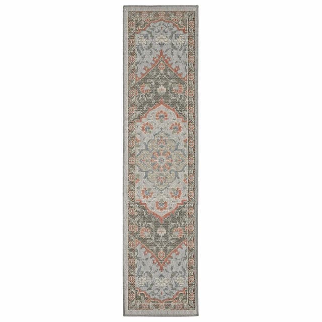 Cyprus 228D4 Blue/ Salmon Indoor/Outdoor Area Rug - 1'10" x 7'6"