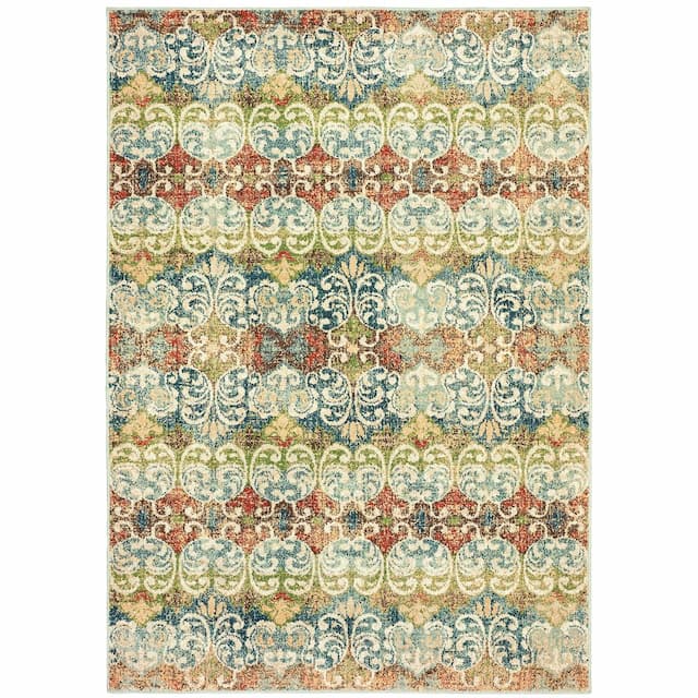 Dawson 7341B Multi/ Ivory Indoor Area Rug - 5'3" x 7'6"