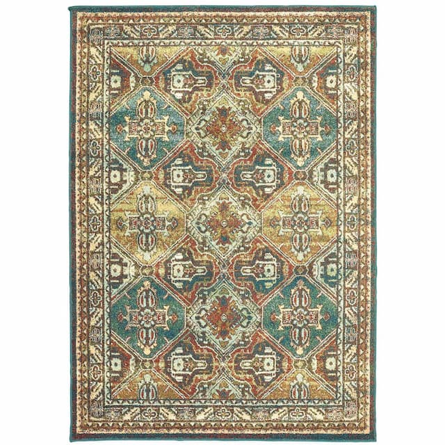 Dawson 8527A Teal/ Brown Indoor Area Rug - 6'7" x 9'6"