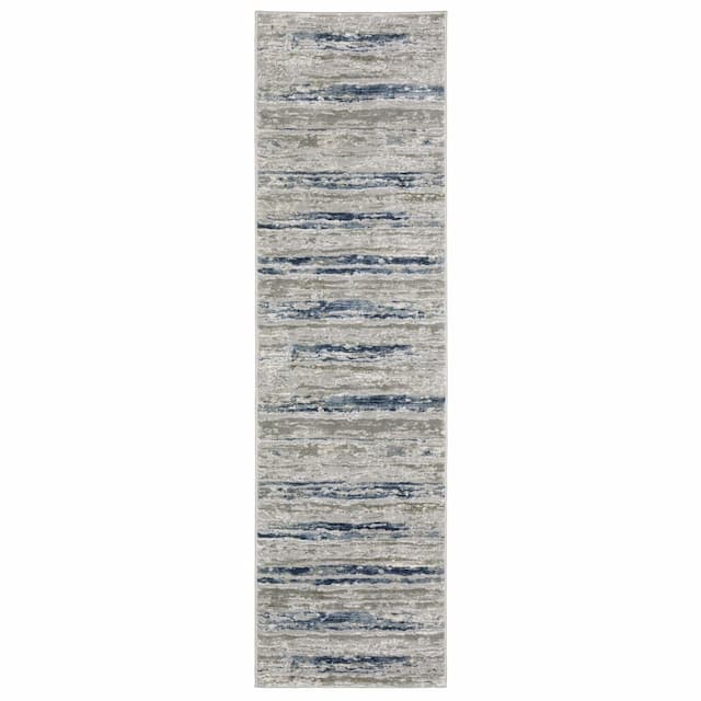 Easton 012E3 Grey/ Blue Indoor Area Rug - 2'3" x 7'6"