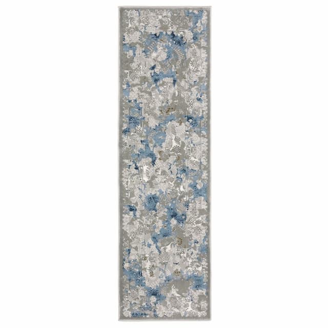 Easton 3313Q Grey/ Blue Indoor Area Rug - 2'3" x 7'6"