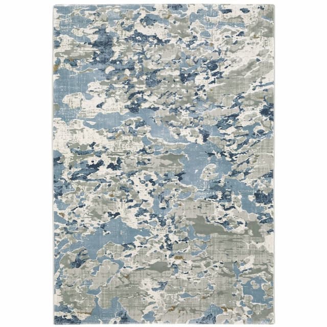 Easton 3317E Grey/ Blue Indoor Area Rug - 3'3" x 5'