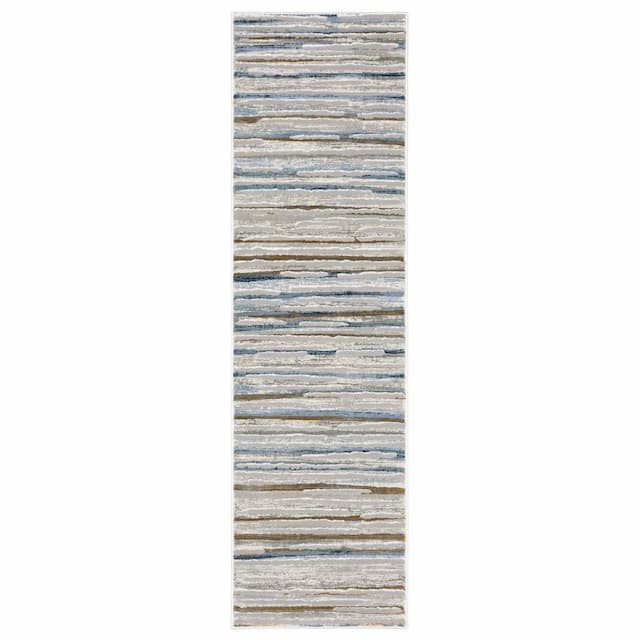 Easton 4514E Grey/ Blue Indoor Area Rug - 2'3" x 7'6"