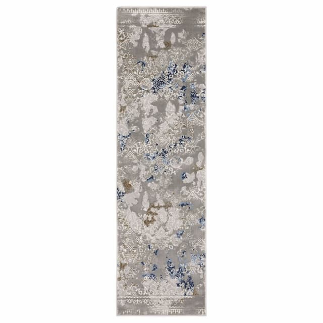 Easton 7111F Grey/ Blue Indoor Area Rug - 2'3" x 7'6"