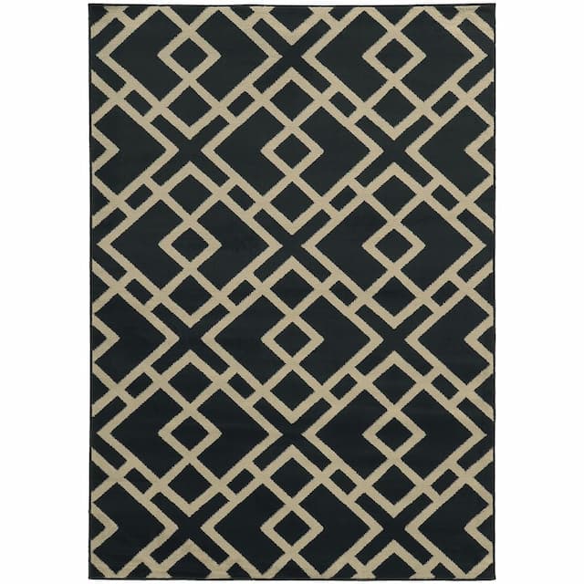 Ella 3685H Navy/ Beige Indoor Area Rug - 6'7" x 9'6"