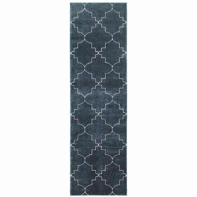 Ellerson 5994B Navy/ Ivory Indoor Area Rug - 2'3" x 7'6"