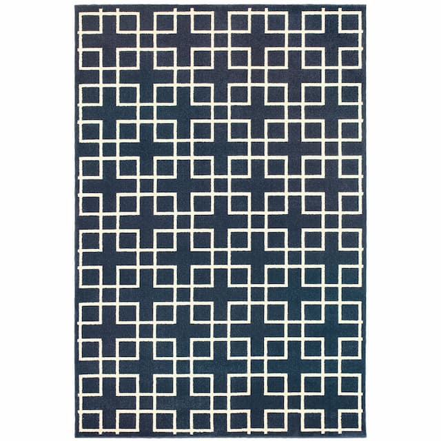 Ellerson 6140B Navy/ Ivory Indoor Area Rug - 6'7" x 9'6"