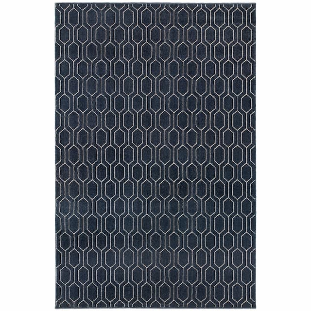 Ellerson 8021X Navy/ Grey Indoor Area Rug - 6'7" x 9'6"