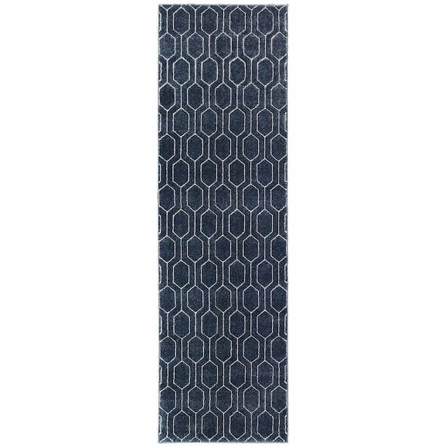 Ellerson 8021X Navy/ Grey Indoor Area Rug - 2'3" x 7'6"