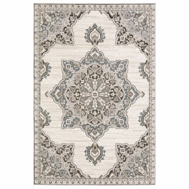 Ellington ELL01 Ivory/ Blue Indoor Area Rug - 3'10" x 5'5"