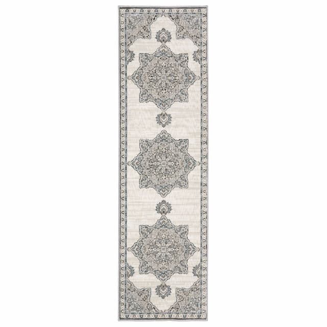 Ellington ELL01 Ivory/ Blue Indoor Area Rug - 2'3" x 7'6"