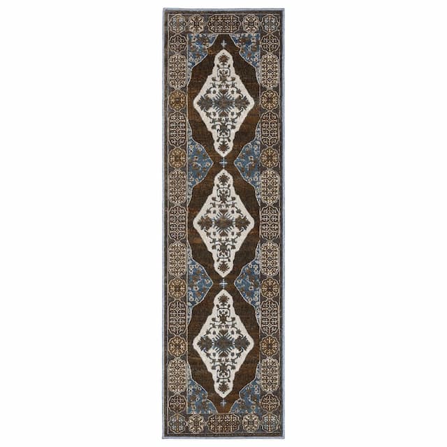 Ellington ELL06 Rust/ Blue Indoor Area Rug - 2'3" x 7'6"