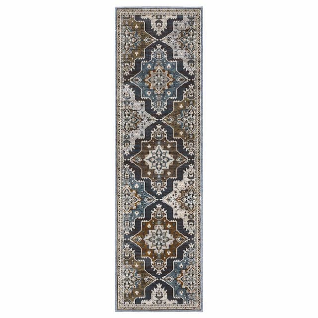 Ellington ELL07 Blue/ Rust Indoor Area Rug - 2'3" x 7'6"