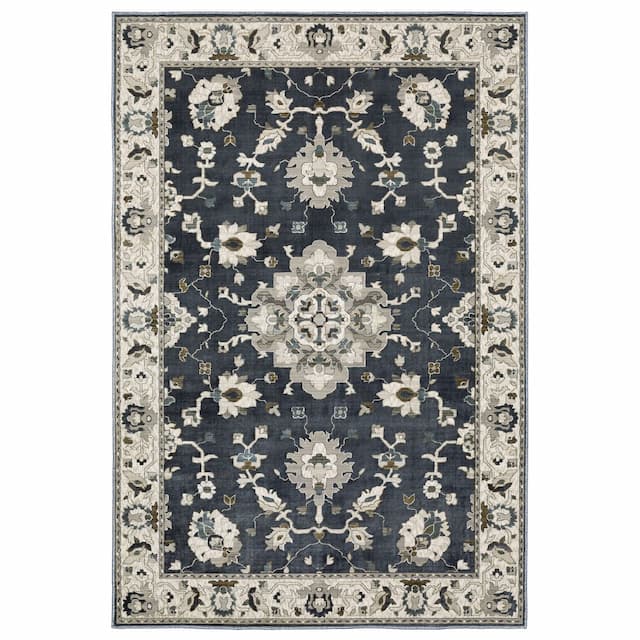 Ellington ELL08 Blue/ Beige Indoor Area Rug - 3'10" x 5'5"