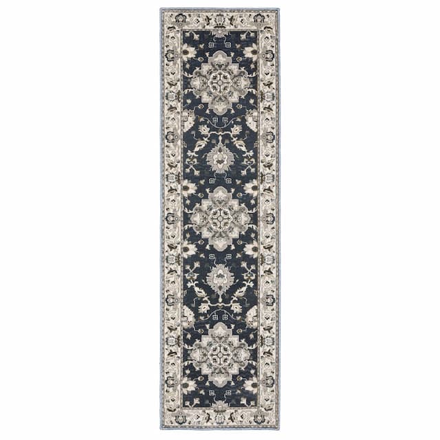 Ellington ELL08 Blue/ Beige Indoor Area Rug - 2'3" x 7'6"