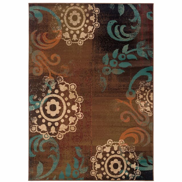 Emerson 2822A Brown/ Blue Indoor Area Rug - 6'7" x 9'6"