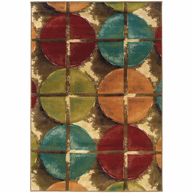 Emerson 3680B Brown/ Teal Indoor Area Rug - 1'10" x 3'3"