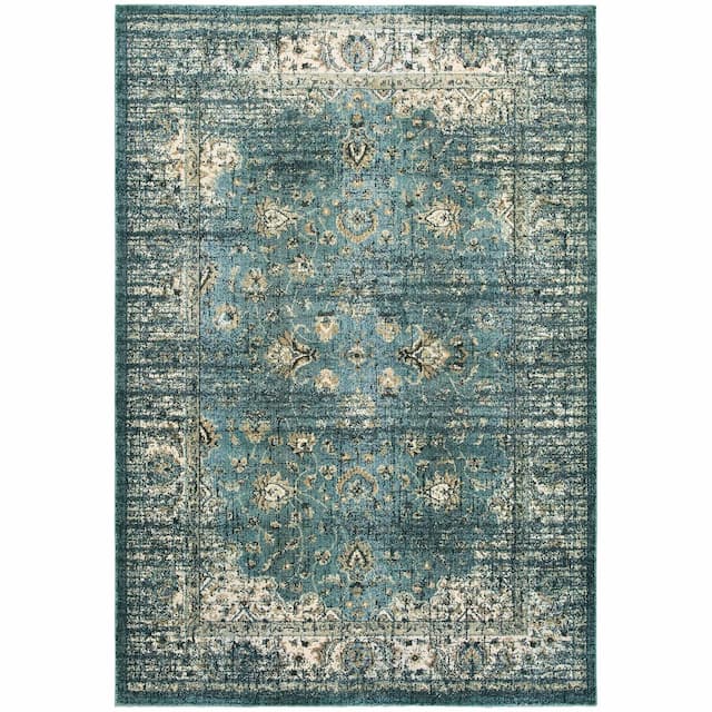 Empire 114L4 Blue/ Ivory Indoor Area Rug - 3'10" x 5'5"