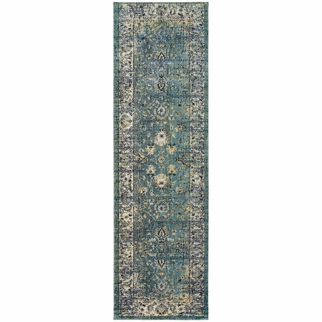 Empire 114L4 Blue/ Ivory Indoor Area Rug - 2'3" x 7'6"