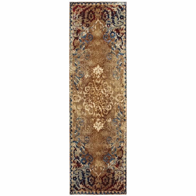 Empire 021J4 Gold/ Red Indoor Area Rug - 2'3" x 7'6"