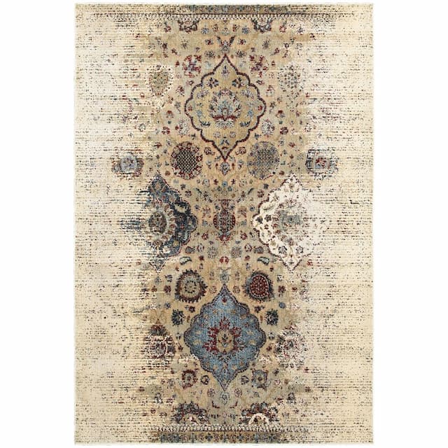 Empire 028W4 Ivory/ Blue Indoor Area Rug - 3'10" x 5'5"