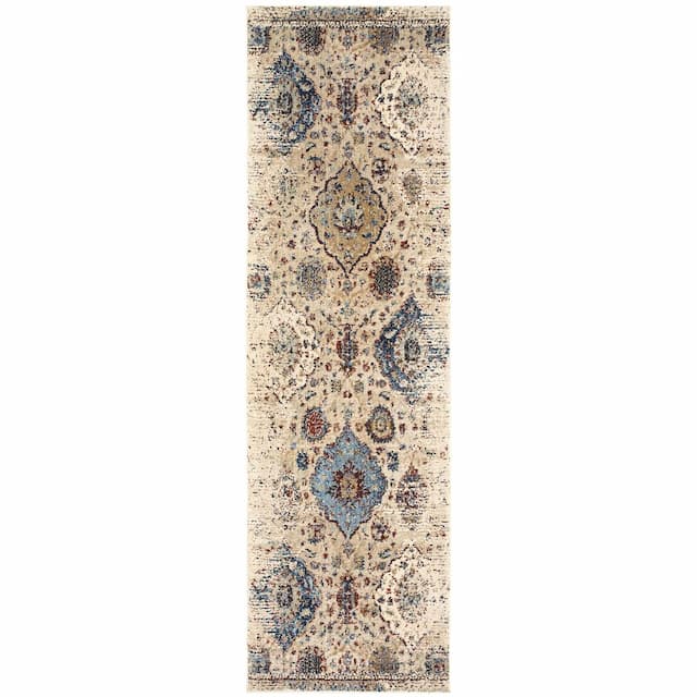 Empire 028W4 Ivory/ Blue Indoor Area Rug - 2'3" x 7'6"