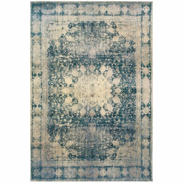 Empire 4445S Ivory/ Blue Indoor Area Rug - 3'10" x 5'5"