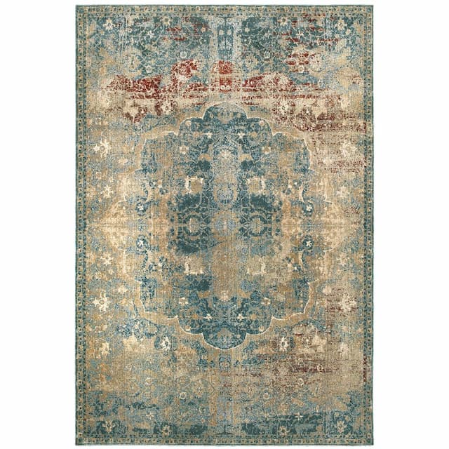 Empire 4449H Gold/ Blue Indoor Area Rug - 3'10" x 5'5"