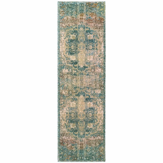 Empire 4449H Gold/ Blue Indoor Area Rug - 2'3" x 7'6"