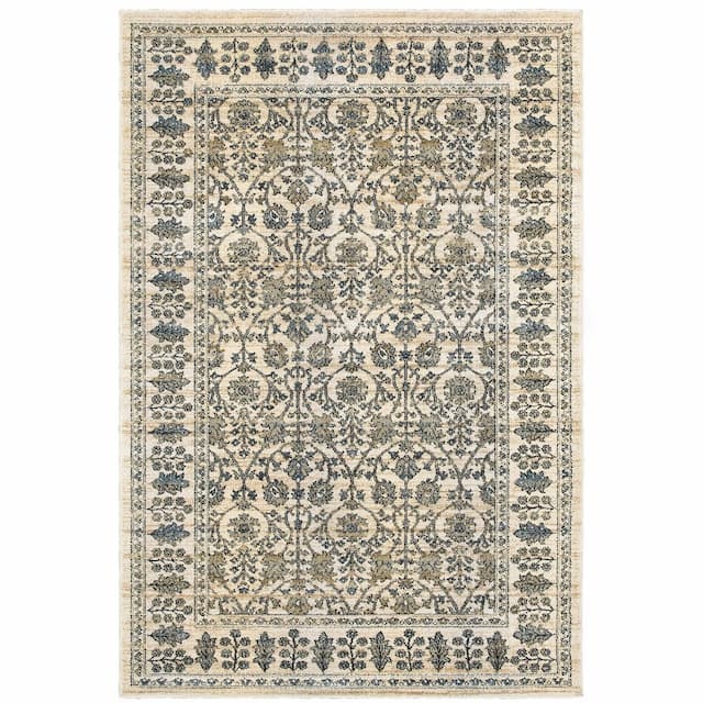 Empire 501U4 Ivory/ Blue Indoor Area Rug - 3'10" x 5'5"